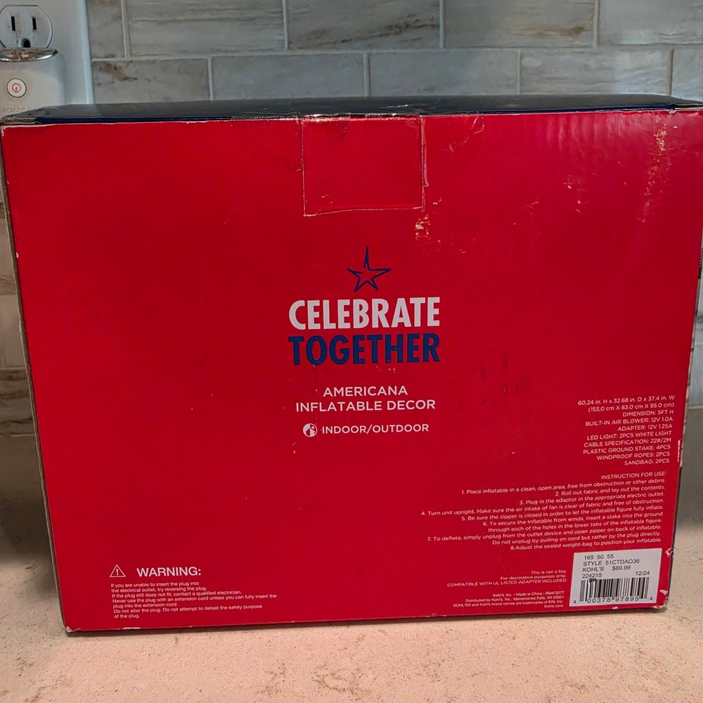 Celebrate Together Americana Patriotic Inflatable Decor Dog Uncle Sam 5FT N - Picture 4 of 5